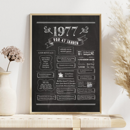 Retro Chalkboard Jahrgang 1977 | Personalisiertes Poster zum 47. Geburtstag