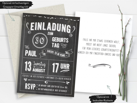 Retro Einladungskarte Geburtstag Chalkboard Design Postkarte 2-seitig bedruckt