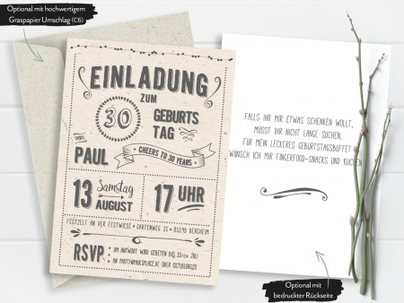 Retro Einladungskarte Geburtstag Büttenpapier Design Postkarte 2-seitig bedruckt