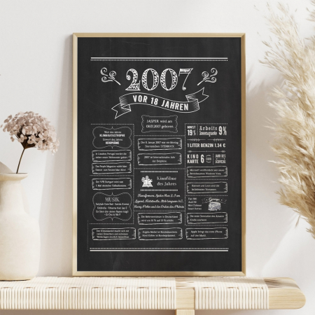 Retro Chalkboard Jahrgang 2007 | Personalisiertes Poster zum 18. Geburtstag