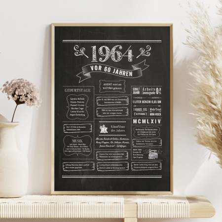 Retro Chalkboard Jahrgang 1964 | Personalisiertes Poster zum 60. Geburtstag