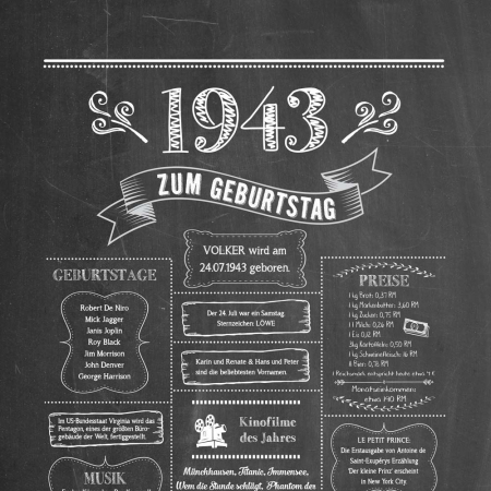 Retro Chalkboard Jahrgangsposter Chronik 1943 Details
