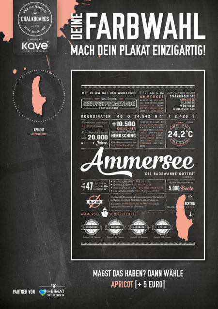 Retro Chalkboard / Ammersee Plakat 'Apricot'