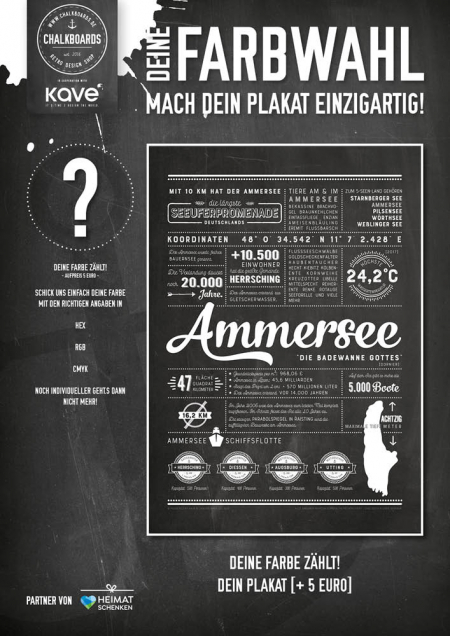 Retro Chalkboard / Ammersee Plakat 'Dein Farbwunsch'