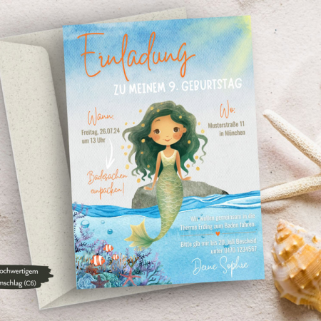 Einladung, Geburtstagseinladung Kindergeburtstag Meerjungfrau Mädchen