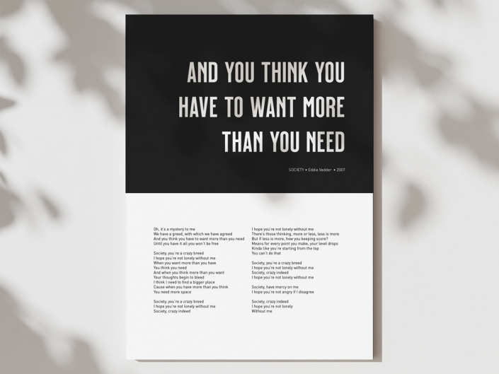 Lyrics Songtext Poster - Society - Eddie Vedder