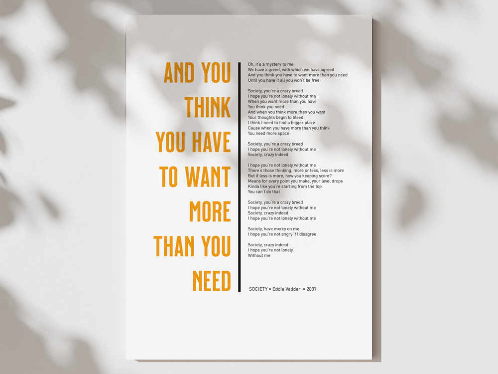 Lyrics Songtext Musik Poster Songzitat bei Chalkboards.de - Society - Eddie Vedder