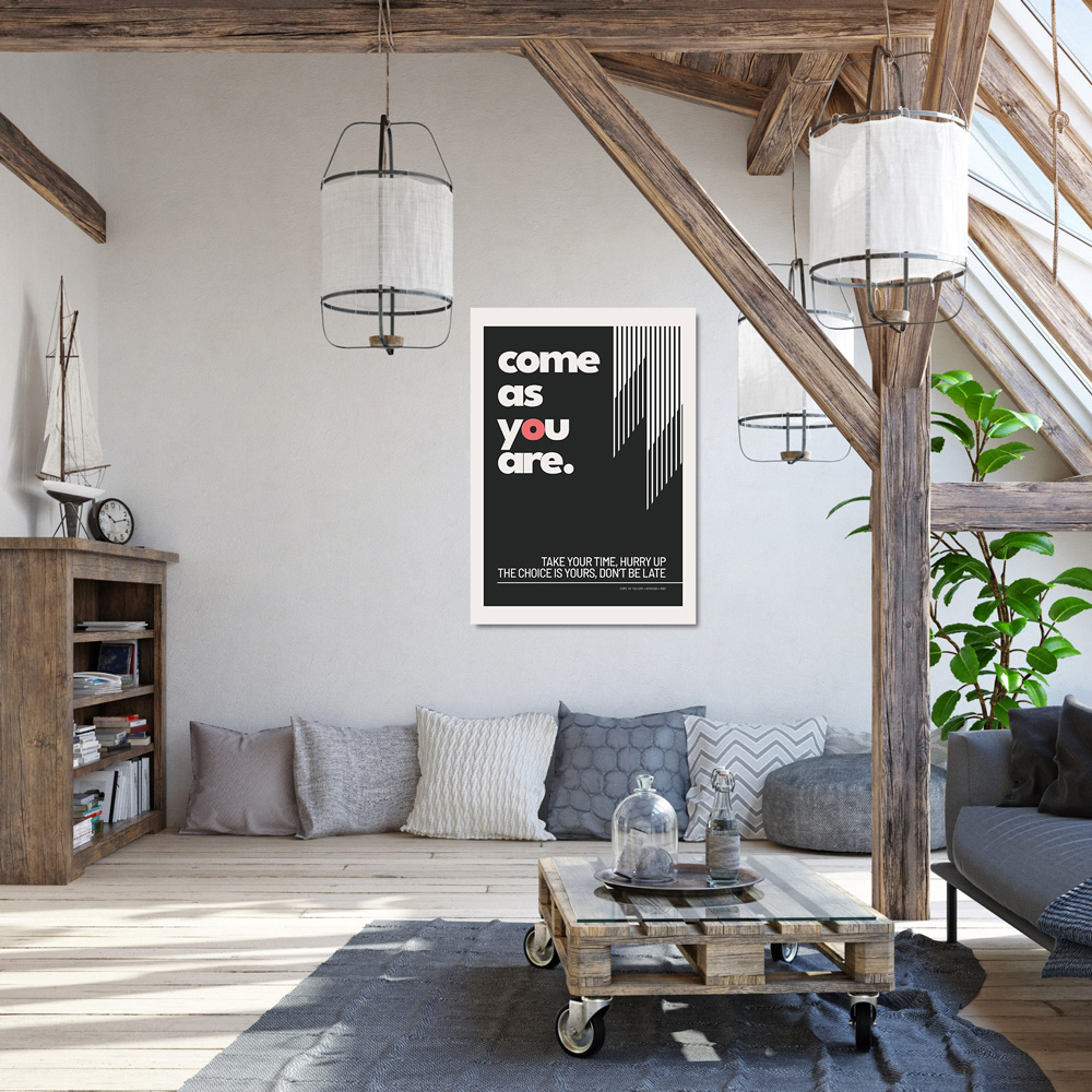 Lyrics_Come-as-you-are_Nirvana5 Lyrics Musik Poster - Come as you are - Ausschnitt aus einem Song von Nirvana mit grafischen Elementen Bild an der Wand im Wohnzimmer - Auf Premiumpapier oder Alu-Verbundplatte